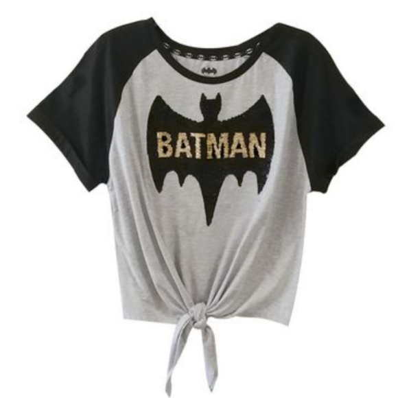 NWT Batman Two-way Sequined Front Tie Tee - Picture 2 of 6